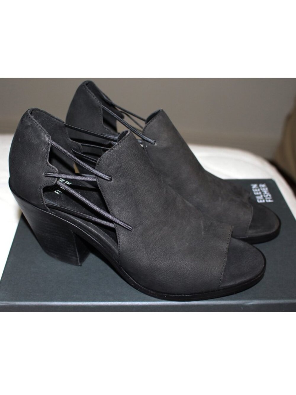 New in Box - Eileen Fisher Alfie Nubuck Cutout Bootie, aka Nikki - Black, 9